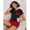 imageEkouaer Womens Pajama Sets Short Sleeve Pajamas for Women Sets Soft Lounge Sets Casual V Neck Sleepwear PJSRed Plaid