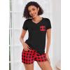 imageEkouaer Womens Pajama Sets Short Sleeve Pajamas for Women Sets Soft Lounge Sets Casual V Neck Sleepwear PJSRed Plaid