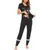 imageEkouaer Womens Pajamas Set 2 Piece Lounge Pj Set Short Sleeve Sleepwear Tops with Joggers Pants Loungewear Print NightwearBlack 2