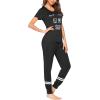 imageEkouaer Womens Pajamas Set 2 Piece Lounge Pj Set Short Sleeve Sleepwear Tops with Joggers Pants Loungewear Print NightwearBlack 2