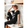 imageEkouaer Womens Pajamas Set 2 Piece Lounge Pj Set Short Sleeve Sleepwear Tops with Joggers Pants Loungewear Print NightwearBlack