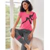 imageEkouaer Womens Pajamas Set 2 Piece Lounge Pj Set Short Sleeve Sleepwear Tops with Joggers Pants Loungewear Print NightwearButterfly