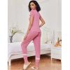 imageEkouaer Womens Pajamas Set 2 Piece Lounge Pj Set Short Sleeve Sleepwear Tops with Joggers Pants Loungewear Print NightwearDark Pink