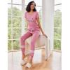 imageEkouaer Womens Pajamas Set 2 Piece Lounge Pj Set Short Sleeve Sleepwear Tops with Joggers Pants Loungewear Print NightwearDark Pink