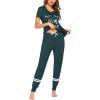 imageEkouaer Womens Pajamas Set 2 Piece Lounge Pj Set Short Sleeve Sleepwear Tops with Joggers Pants Loungewear Print NightwearDeep Green