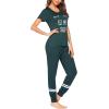 imageEkouaer Womens Pajamas Set 2 Piece Lounge Pj Set Short Sleeve Sleepwear Tops with Joggers Pants Loungewear Print NightwearDeep Green