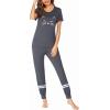 imageEkouaer Womens Pajamas Set 2 Piece Lounge Pj Set Short Sleeve Sleepwear Tops with Joggers Pants Loungewear Print NightwearDeep Grey