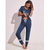 imageEkouaer Womens Pajamas Set 2 Piece Lounge Pj Set Short Sleeve Sleepwear Tops with Joggers Pants Loungewear Print NightwearNavy