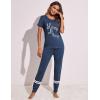 imageEkouaer Womens Pajamas Set 2 Piece Lounge Pj Set Short Sleeve Sleepwear Tops with Joggers Pants Loungewear Print NightwearNavy