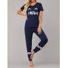 imageEkouaer Womens Pajamas Set 2 Piece Lounge Pj Set Short Sleeve Sleepwear Tops with Joggers Pants Loungewear Print NightwearNavy Blue