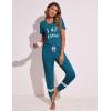 imageEkouaer Womens Pajamas Set 2 Piece Lounge Pj Set Short Sleeve Sleepwear Tops with Joggers Pants Loungewear Print NightwearPattern3