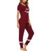 imageEkouaer Womens Pajamas Set 2 Piece Lounge Pj Set Short Sleeve Sleepwear Tops with Joggers Pants Loungewear Print NightwearWine Red