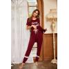 imageEkouaer Womens Pajamas Set 2 Piece Lounge Pj Set Short Sleeve Sleepwear Tops with Joggers Pants Loungewear Print NightwearWine Red