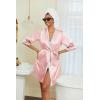 imageEkouaer Womens Satin Robes 34 Sleeve Silk Robes Short Kimono Sexy Bride Bathrobes Lace Trim Loungewear with PocketsLight Pink
