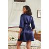 imageEkouaer Womens Satin Robes 34 Sleeve Silk Robes Short Kimono Sexy Bride Bathrobes Lace Trim Loungewear with PocketsNavy Blue