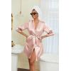 imageEkouaer Womens Satin Robes 34 Sleeve Silk Robes Short Kimono Sexy Bride Bathrobes Lace Trim Loungewear with PocketsPink