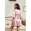 imageEkouaer Womens Satin Robes 34 Sleeve Silk Robes Short Kimono Sexy Bride Bathrobes Lace Trim Loungewear with PocketsPink