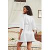 imageEkouaer Womens Satin Robes 34 Sleeve Silk Robes Short Kimono Sexy Bride Bathrobes Lace Trim Loungewear with PocketsWhite