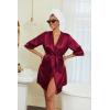 imageEkouaer Womens Satin Robes 34 Sleeve Silk Robes Short Kimono Sexy Bride Bathrobes Lace Trim Loungewear with PocketsWine Red