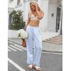 imageEkouaer Womens Silk Satin Pajama Pants Soft Loose Lounge Pants Lightweight Elastic Waist Wide Leg Pj Bottoms with PocketsBlue Stripes