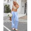 imageEkouaer Womens Silk Satin Pajama Pants Soft Loose Lounge Pants Lightweight Elastic Waist Wide Leg Pj Bottoms with PocketsLight Blue