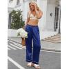 imageEkouaer Womens Silk Satin Pajama Pants Soft Loose Lounge Pants Lightweight Elastic Waist Wide Leg Pj Bottoms with PocketsNavy