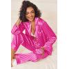 imageEkouaer Womens Silk Satin Pajama Sets 2 Piece Sleepwear Pjs Set Long Sleeve Button Down Top and Pants Stripe Loungewear SXXLRose Red Stripe
