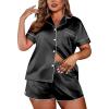 imageEkouaer Womens Silk Satin Pajamas Set Short Sleeve Sleepwear Button Down Loungewear 2 Piece Pjs Shorts Set S5X Plus SizeBlack