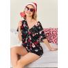 imageEkouaer Womens Silk Satin Pajamas Set Short Sleeve Sleepwear Button Down Loungewear 2 Piece Pjs Shorts Set S5X Plus SizeBlack Christmas Print