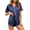 imageEkouaer Womens Silk Satin Pajamas Set Short Sleeve Sleepwear Button Down Loungewear 2 Piece Pjs Shorts Set S5X Plus SizeBlue and White Polka Dots