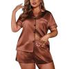 imageEkouaer Womens Silk Satin Pajamas Set Short Sleeve Sleepwear Button Down Loungewear 2 Piece Pjs Shorts Set S5X Plus SizeBrown