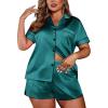 imageEkouaer Womens Silk Satin Pajamas Set Short Sleeve Sleepwear Button Down Loungewear 2 Piece Pjs Shorts Set S5X Plus SizeDark Green