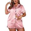 imageEkouaer Womens Silk Satin Pajamas Set Short Sleeve Sleepwear Button Down Loungewear 2 Piece Pjs Shorts Set S5X Plus SizeDark Pink