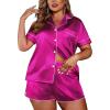 imageEkouaer Womens Silk Satin Pajamas Set Short Sleeve Sleepwear Button Down Loungewear 2 Piece Pjs Shorts Set S5X Plus SizeHot Pink