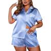 imageEkouaer Womens Silk Satin Pajamas Set Short Sleeve Sleepwear Button Down Loungewear 2 Piece Pjs Shorts Set S5X Plus SizeLight Blue