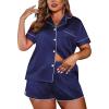 imageEkouaer Womens Silk Satin Pajamas Set Short Sleeve Sleepwear Button Down Loungewear 2 Piece Pjs Shorts Set S5X Plus SizeNavy Blue