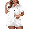 imageEkouaer Womens Silk Satin Pajamas Set Short Sleeve Sleepwear Button Down Loungewear 2 Piece Pjs Shorts Set S5X Plus SizeWhite