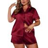 imageEkouaer Womens Silk Satin Pajamas Set Short Sleeve Sleepwear Button Down Loungewear 2 Piece Pjs Shorts Set S5X Plus SizeWine Red