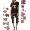 imageEkouaer Womens Sleepwear Capri Pajama Sets Short Sleeve TwoPiece Pjs V Neck Tops ampamp Capri Pants with Pockets S3XLGood Night Teddy Black