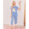 imageEkouaer Womens Sleepwear Capri Pajama Sets Short Sleeve TwoPiece Pjs V Neck Tops ampamp Capri Pants with Pockets S3XLGood Night Teddy Blue