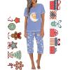 imageEkouaer Womens Sleepwear Capri Pajama Sets Short Sleeve TwoPiece Pjs V Neck Tops ampamp Capri Pants with Pockets S3XLGood Night Teddy Blue