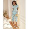 imageEkouaer Womens Sleepwear Capri Pajama Sets Short Sleeve TwoPiece Pjs V Neck Tops ampamp Capri Pants with Pockets S3XLGreen Little Flowers