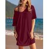 imageEkouaer Womens Tshirt Nightgown Cotton V Neck Sleepshirts Comfy Casual Nightshirt for WomenWine Red