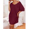 imageEkouaer Womens Tshirt Nightgown Cotton V Neck Sleepshirts Comfy Casual Nightshirt for WomenWine Red