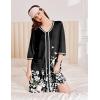 imageEkouaer Zipper Robes for Women 34 Sleeves Lightweight House Coat Zip Up Bathrobe Soft Nightgown with Pockets S3XLBlack White Floral