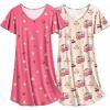 imageEkouaer 2 Pack Womens Nightgown Short Sleeve Nightshirts Comfy Soft Pajama Sleep DressApricot Cherry Teddypink Cherry