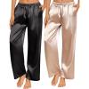 imageEkouaer 2 Pack Womens Satin Pajama Pants Silk Sleep Lounge Pants Loose Pj Bottom with PocketsBlack and Champagne
