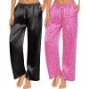 imageEkouaer 2 Pack Womens Satin Pajama Pants Silk Sleep Lounge Pants Loose Pj Bottom with PocketsBlack and Pink Leopard
