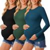 imageEkouaer 3 Packs Maternity Shirts Crew Neck Long Sleeve Pregnancy Tee Tops Tunic Blouse Casual Mama Clothes3pcs Black  Green  Blue