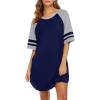 imageEkouaer Cotton Nightgowns for Women Short Sleeve Sleep Shirts Crew Neck Night Shirts Soft Color Block Night GownNavy Blue